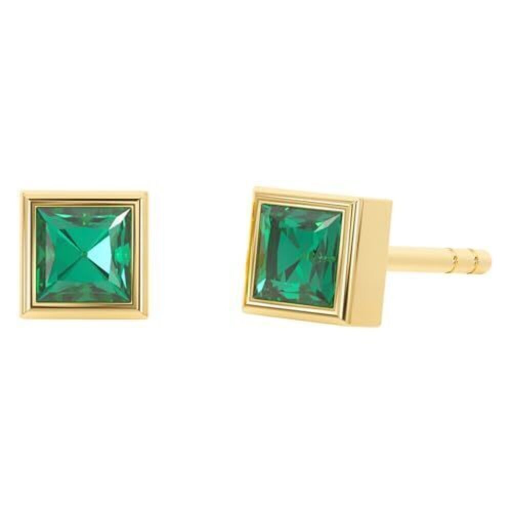 4697 Emerald Stud Earrings , Square Stud Earrings - Hypoallergenic 18K Gold